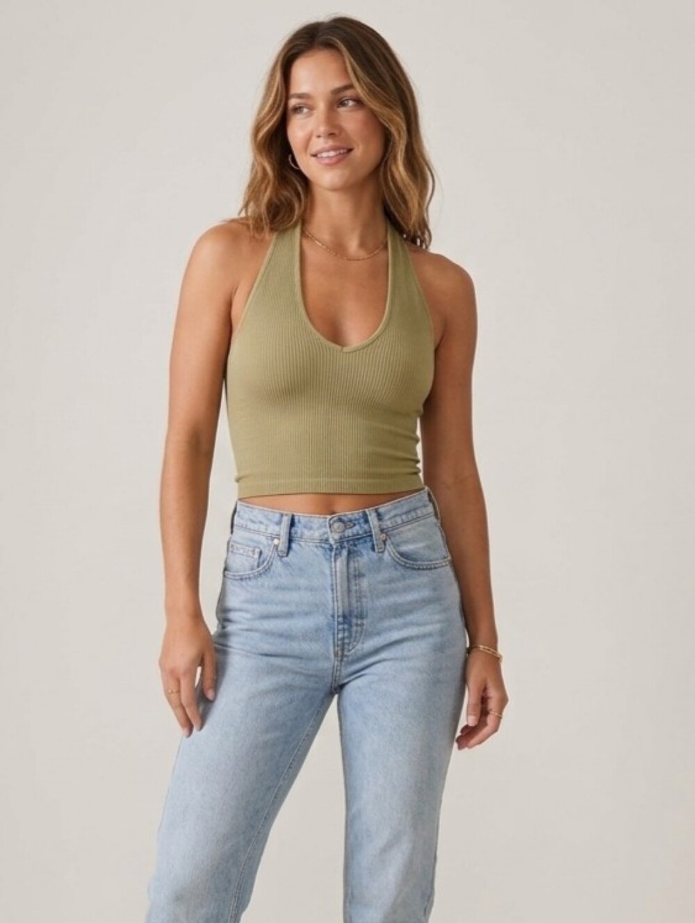 Urban Outfitters Out From‎ Under Ribbed Halter Crop Top - Small - Olive Green